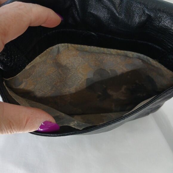 Elliot Lucca Leather Handbag Purse Crossbody Block Pattern Black Geometric - Picture 3 of 10